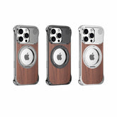 Walnut Wood Aluminum Alloy Frameless Shell Magnetic Aromatherapy(Fragrance Release) Stand Case for iPhone 16 Series