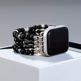 Black Agate Beaded Elastic Bracelet Watch Band