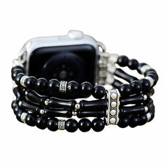 Black Agate Beaded Elastic Bracelet Watch Band