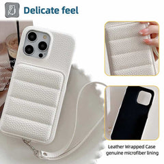 Down Jacket Wallet Card Holder Phone Case with Lanyard for iPhone 16 Series