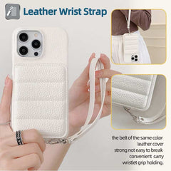 Down Jacket Wallet Card Holder Phone Case with Lanyard for iPhone 16 Series