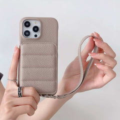 Down Jacket Wallet Card Holder Phone Case with Lanyard for iPhone 16 Series